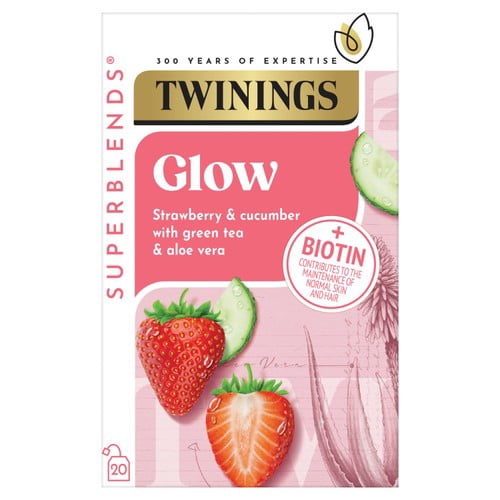 Twinings Superblends Glow with Strawberry, Cucumber & Green Tea 20's, British Import (Pack of 3)