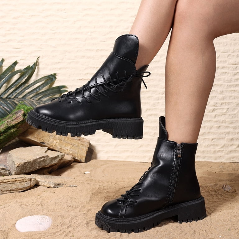 Gothic Steel Toe Lace Up Ankle Boots Punk Style Womens Lace-Up Platform Ankle Boots: Gothic Rock  main image 3