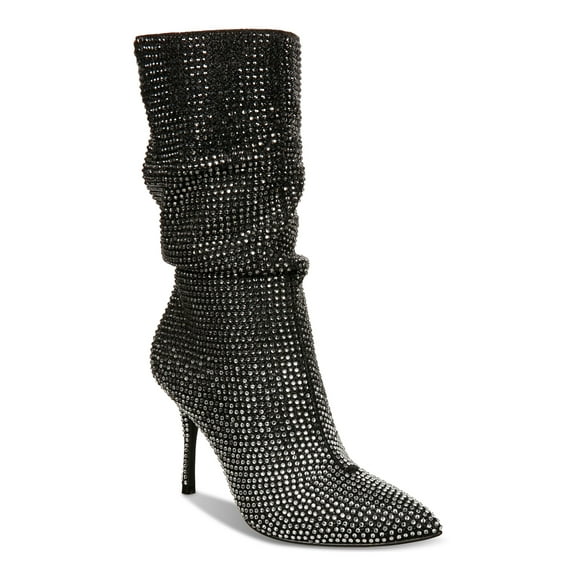 THALIA SODI Womens Black Ombre Rhinestone Padded Raquell Pointed Toe Stiletto Zip-Up Dress Slouch Boot 6.5 M