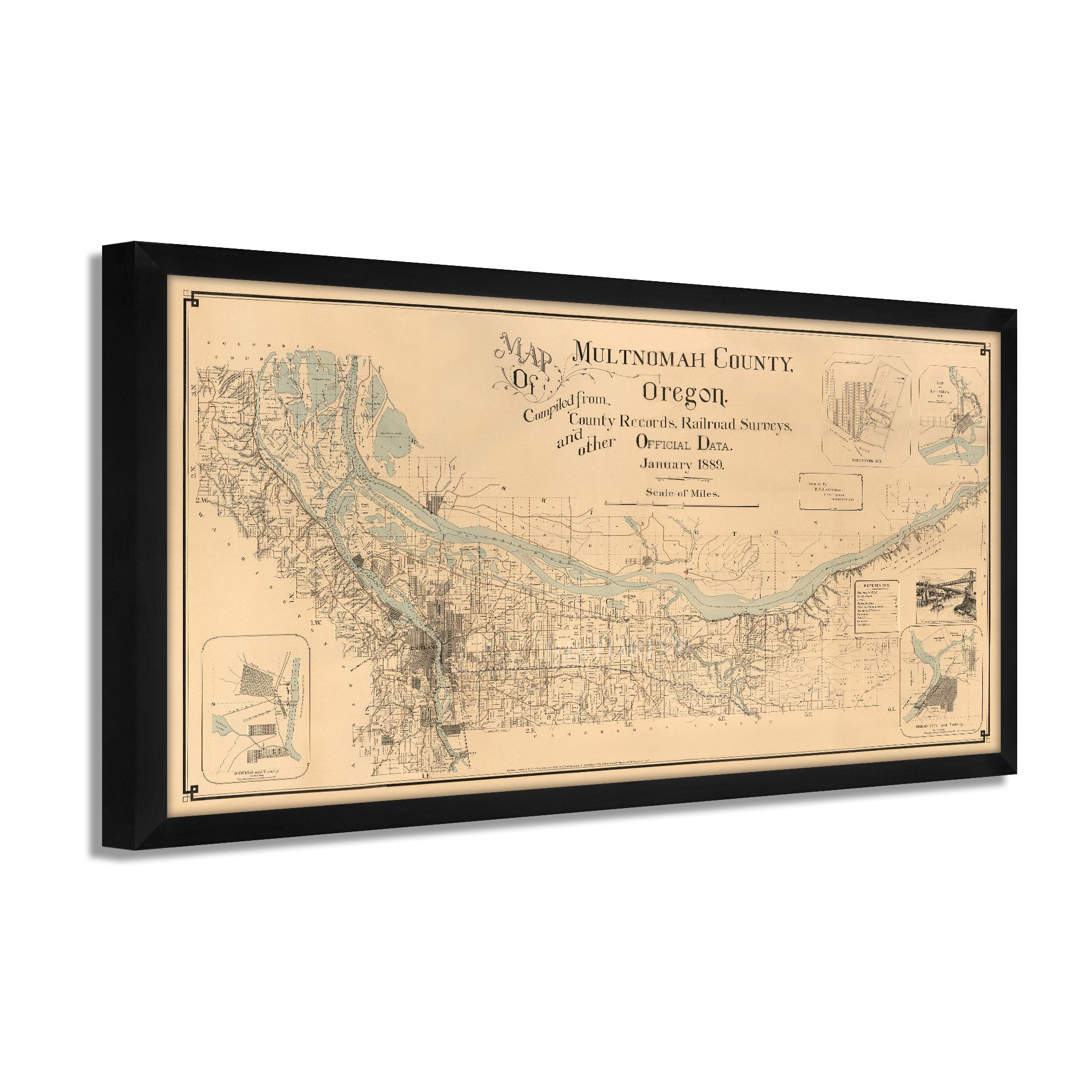 Multnomah County Survey Maps 1889 Multnomah County Oregon Map - Framed Vintage Multnomah - Old Map Of  Oregon - History Map Of Multnomah County Oregon Wall Art Poster -  Walmart.com