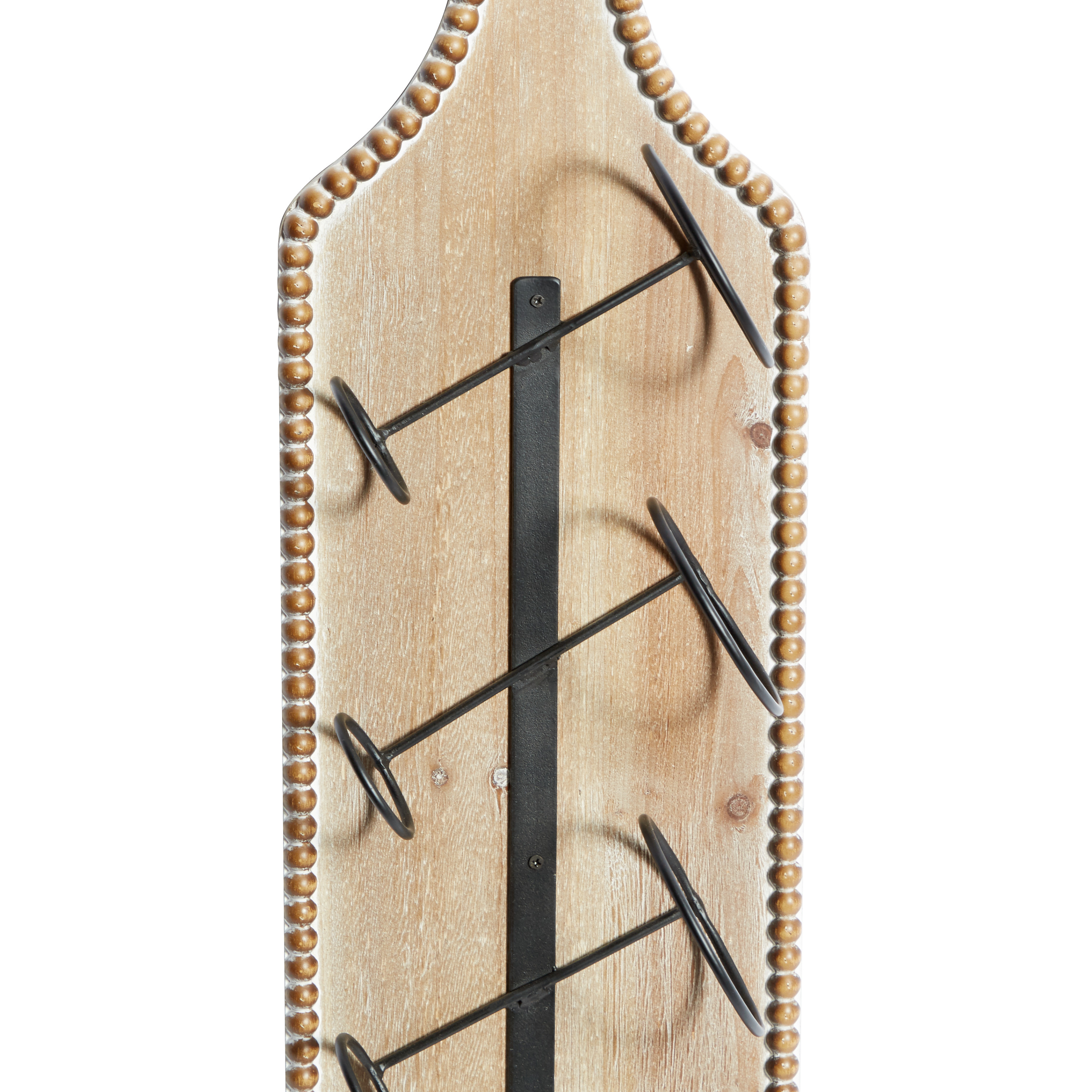 DecMode 9" x 32" Brown Wood Bottle Shaped 4 Bottles Wall Wine Rack with Beaded Frame, 1-Piece