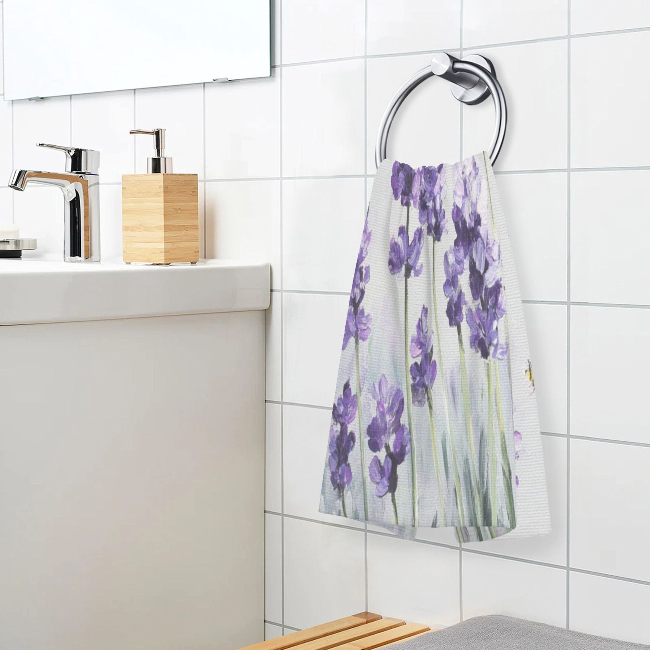 2 Pieces of Cotton Towel Face Towel Set Hand Towel Bath Towel Cotton Bath Towel Sets Lavender Field Watercolor