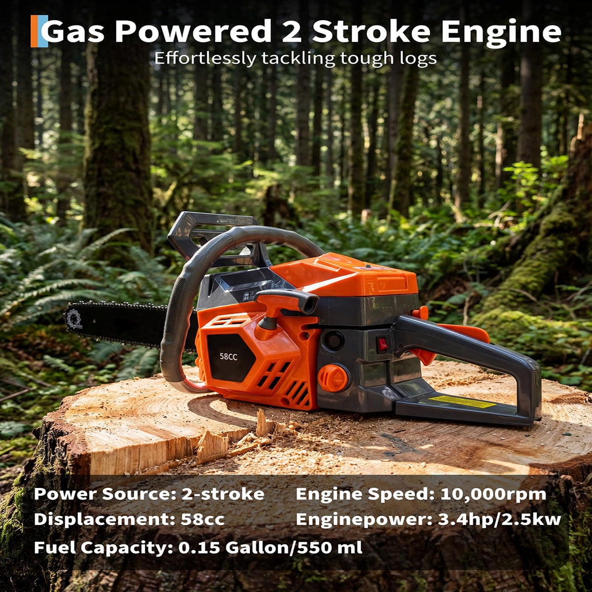Ataucjin Gas Powered Chainsaw 52cc 2-Stroke, Features Automatic Chain Lubrication & Quick Start, Ergonomic Handle for Heavy-Duty Tree Trimming and Land Clearing