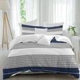 thumbnail image 2 of Navy Blue Grey Stripe Bedding 3 Piece Duvet Cover Set Queen Size, Modern Art Horizontal Striped Soft Microfiber Comforter Cover with Zipper Closure & Pillowcases, Wrinkle & FadeResistant Quilt Cover, 2 of 9