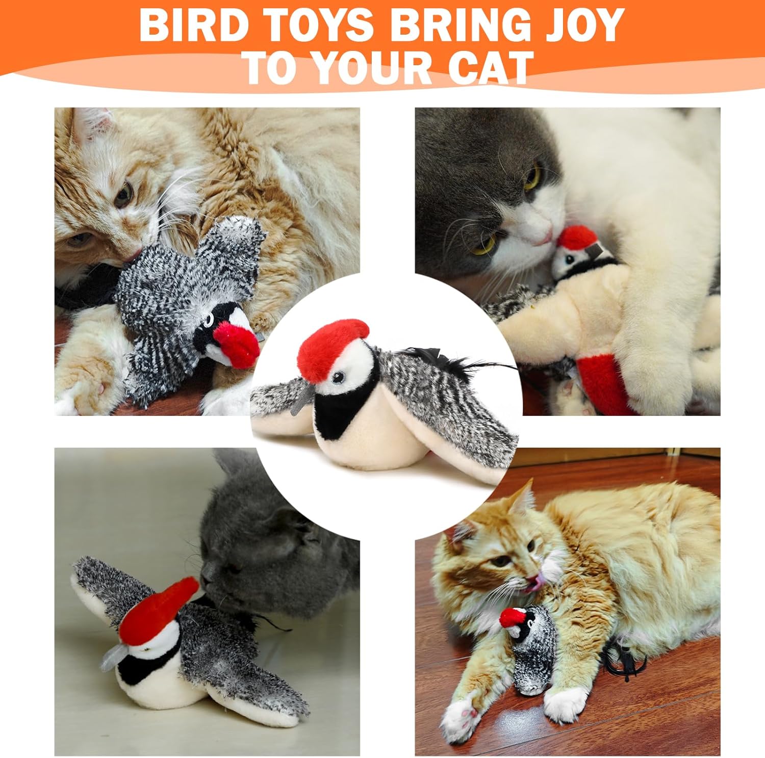Interactive Chirping Bird Cat Toy No Flying, 2026 New Rechargeable Flying Interactive Flapping Chirping Bird Cat Toy for Indoor Adult Bored Cats