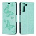 thumbnail image 2 of Dteck Case for Samsung Galaxy S22 Plus 5G, [Kickstand][Wrist Strap][Card Holder Slots] Butterfly Floral Embossed PU Leather Flip Cover for Samsung Galaxy S22 Plus 5G - Green, 2 of 5