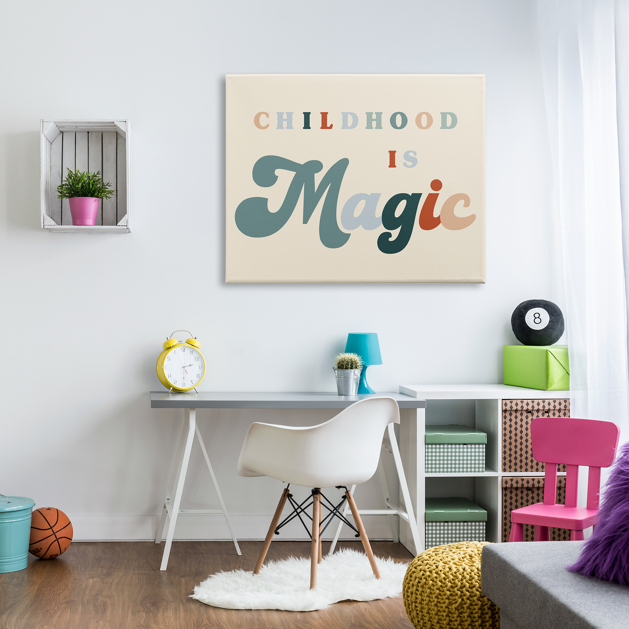 Stupell Industries Childhood is Magic Phrase Inspirational Painting Gallery Wrapped Canvas Art Print Wall Art, 48 x 36