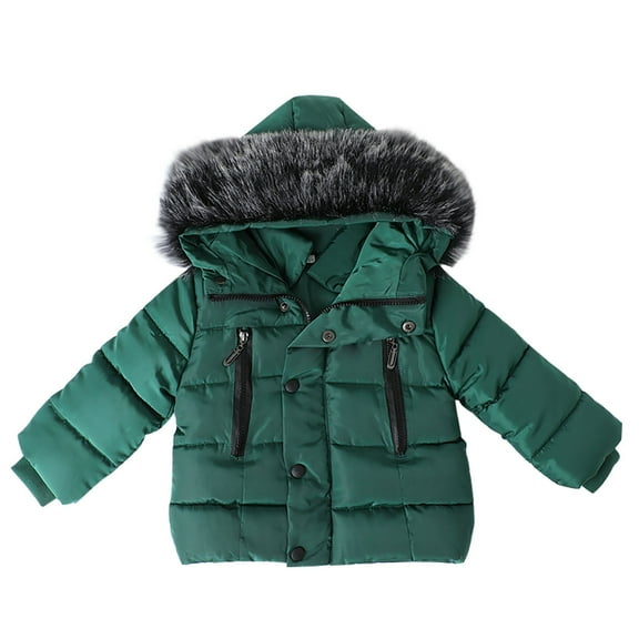 Otqutp Winter Hooded Jacket Coat Windproof Cute Warm Outwear Baby Down Jacket Boys Jacket with Collar Girls Down Coat Trench Coat Thick(Green,12-18 Months)