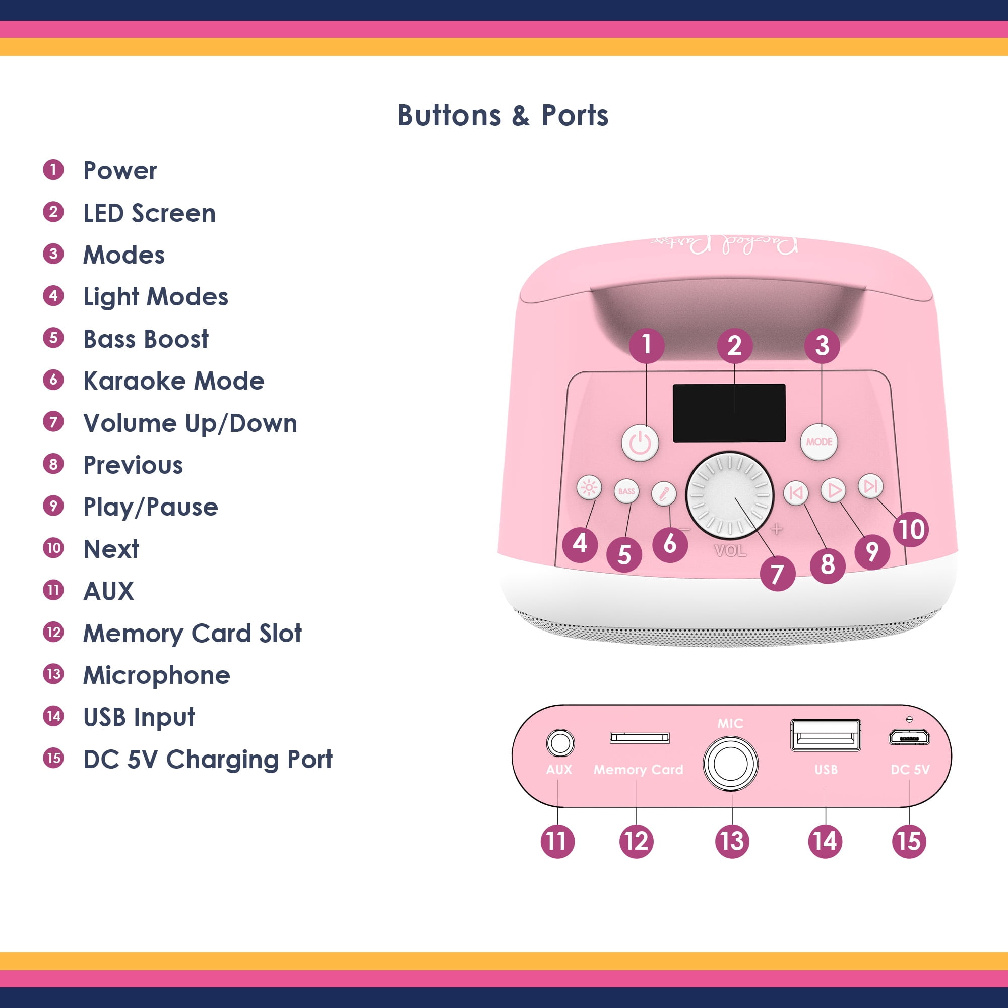 Packed Party "More Color More Fun" Portable Bluetooth Party Speaker, IPX5 Water Resistant, Rechargeable Battery