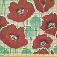 thumbnail image 2 of Ambesonne Floral Fabric by the Yard Microfiber, Watercolor Effect Poppy, 3 Yards, Almond Green Vermilion, 2 of 4