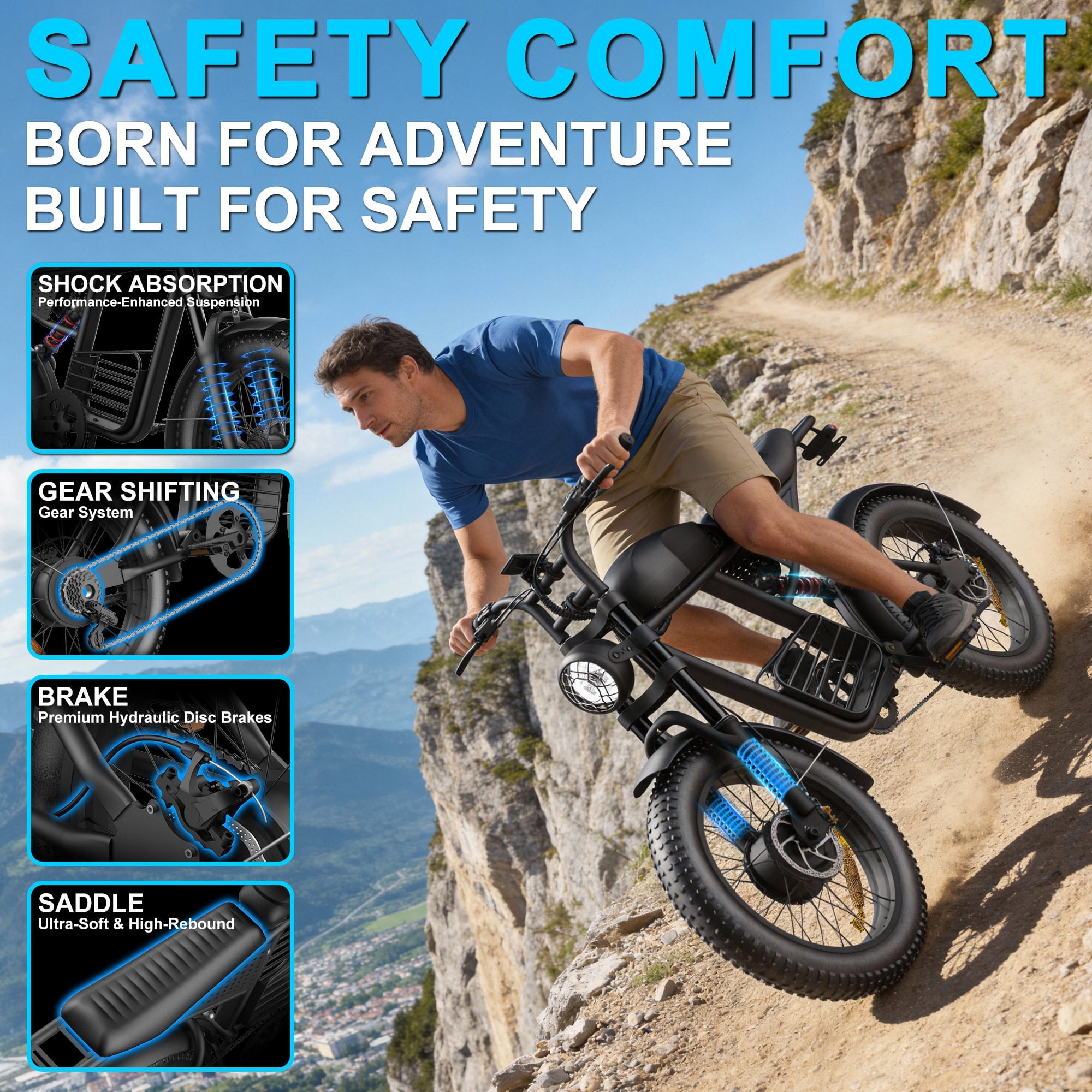 YUCHETX Electric Bike for Adults,3000W Peak Dual Motor, 35MPH Top Speed, Max 60-Mile Pedal Assist for City, 48V 35AH Battery,20"×4.0" Fat Tires,UL 2849,Fit for 18+