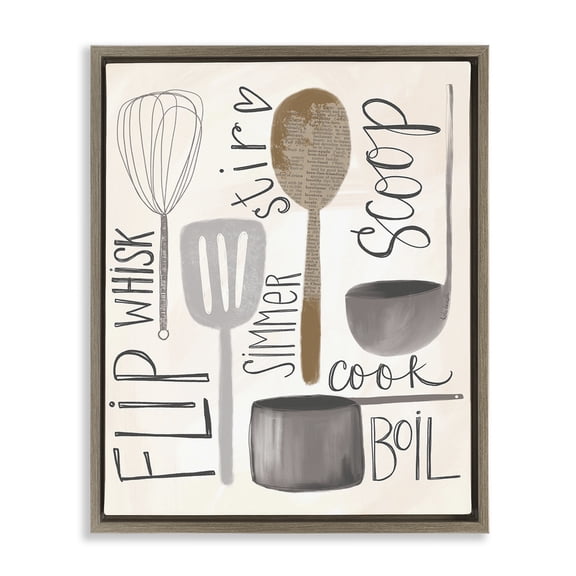 Stupell Industries Contemporary Kitchen Phrases & Utensils Brown Floating Frame Canvas Art, 17 x 21, by Katie Doucette