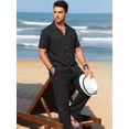 thumbnail image 2 of RICHCOIN Men 2 Piece Linen Outfit Beach Button Down Shirt Casual Loose Pant Sets, 2 of 7