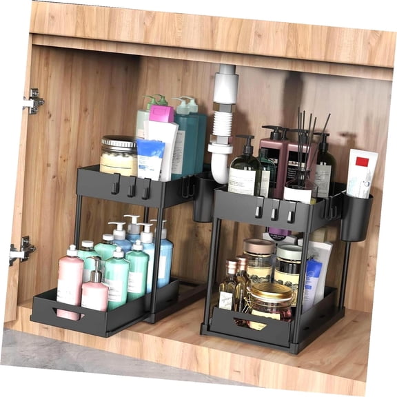 Highcool Under Sink Organizers and Storage, 2-Pack Pull Out Cabinet Organizer, 2-Tier Under Sink Shelf for Bathroom and Kitchen, Multi-purpose