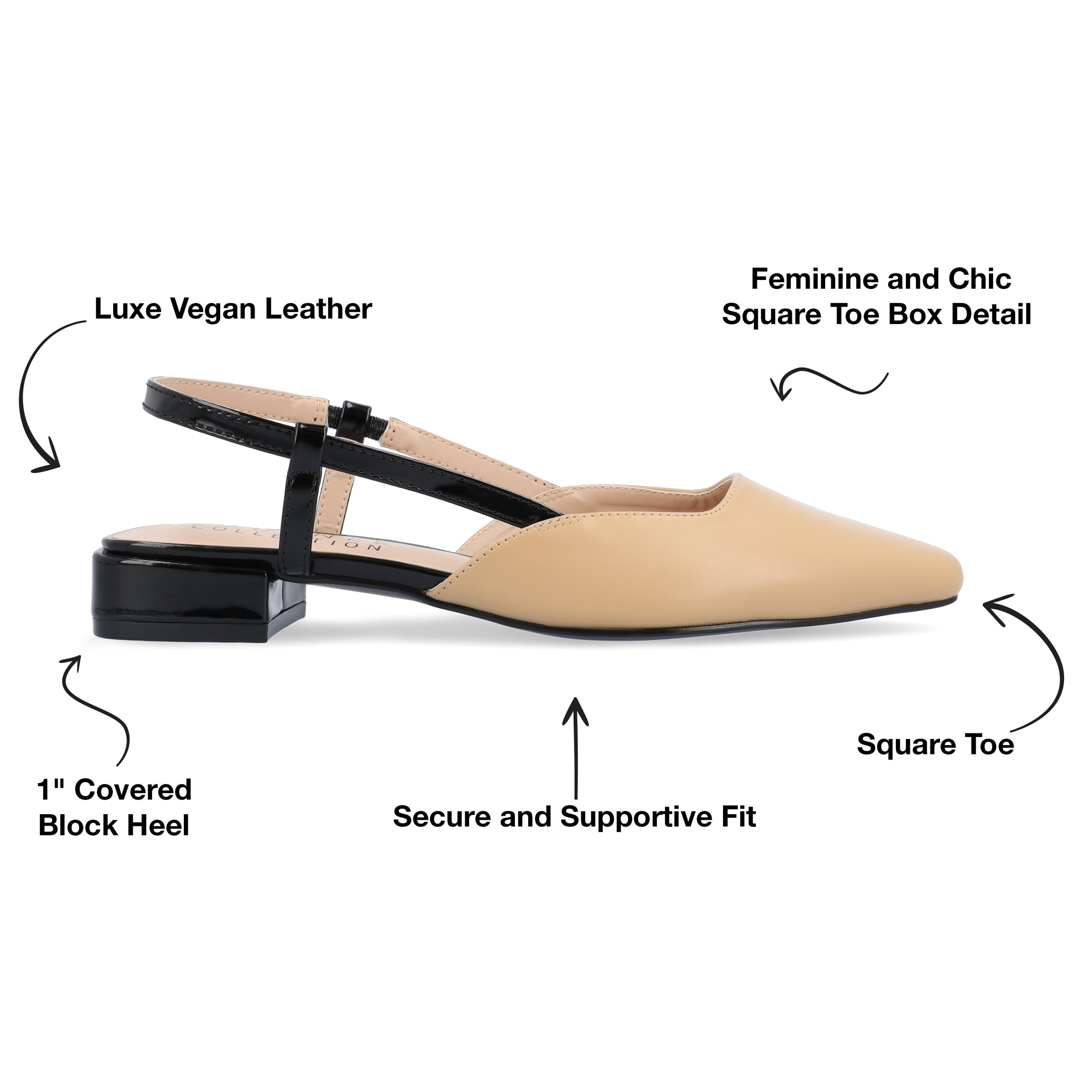 Journee Womens Paislee Sling Back Block Heel Square Toe Flats