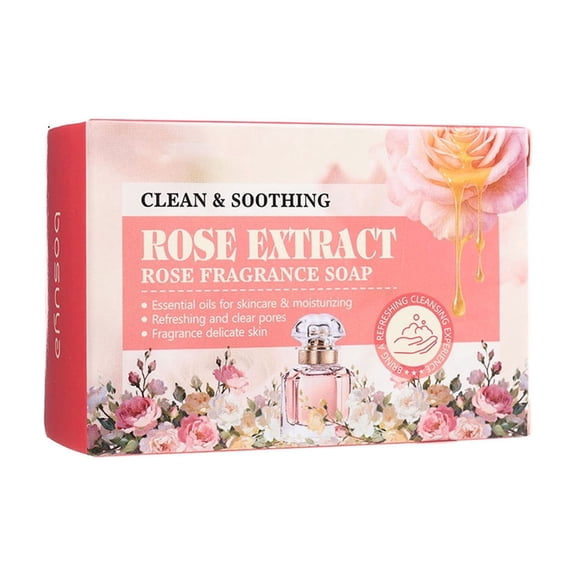 PiGOGI Rose Soap with Rose Extract Hydrating Oil Bath Soap Gentle Cleansing Bar for Face Body with Foaming Net