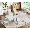thumbnail image 2 of 7 Pieces Faux Marble Dining Table Set for 6, 63"-79" Extendable Dining Room Table and 6 Beige Tufted Chairs Set for 6, Modern Large Expandable Kitchen Table with White Double Columns Base, 2 of 8