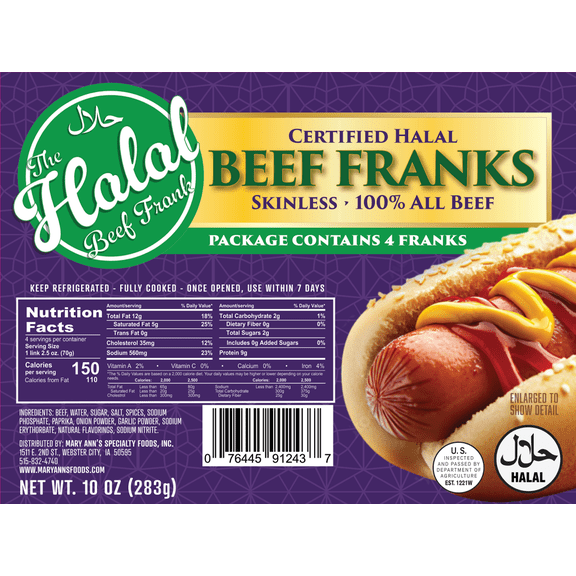 The Halal 100% All Beef Frank, 10 oz, Fully Cooked