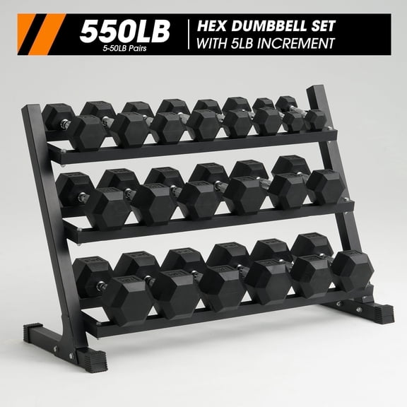 Mikolo Rubber Hex Dumbbell Set with Racks, Options in 550lbs, Strength Training Weight Set Home Gym