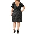 thumbnail image 4 of DARING DIVA Plus Size Floral Bateau V Neck Short Sleeves Lace Dress 4X Black, 4 of 6