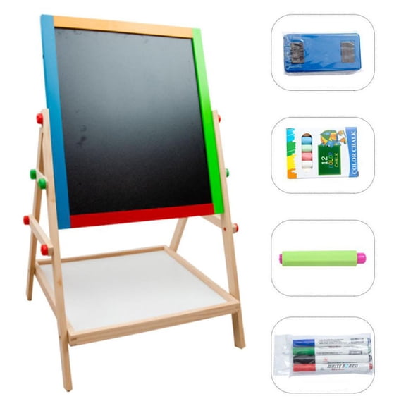 A Upgraded Wooden Magnetic Drawing Board Liftable Double Sided Art Easel With Accessories For Kids Learning