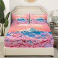 thumbnail image 3 of Snow Mountain Sheet Set Spring Cherry Blossoms Bedding Set Japanese Style Landscape Bed Sheets Teens Room Decor Soft Polyester Bed Set (Full Flat & Fitted Sheet with 2 Pillow Case), 3 of 6