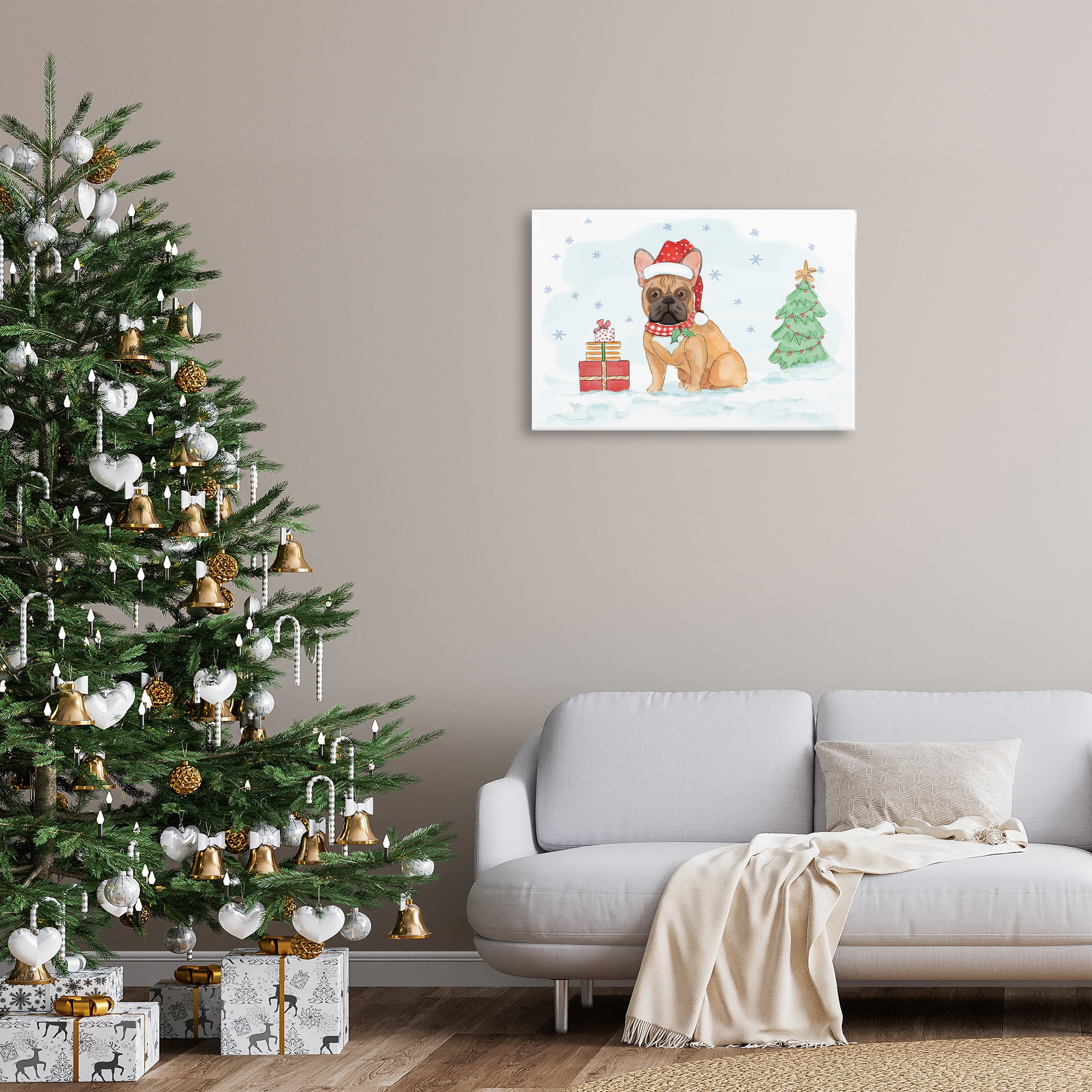 Stupell Industries Holiday Dog in Snow Holiday Painting Gallery Wrapped Canvas Art Prints Wall Art, 30 x 20