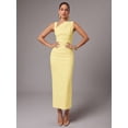 thumbnail image 3 of Yellow Womens Elegant Asymmetric One-Shoulder Sleeveless Sheath Midi Dress, 3 of 7