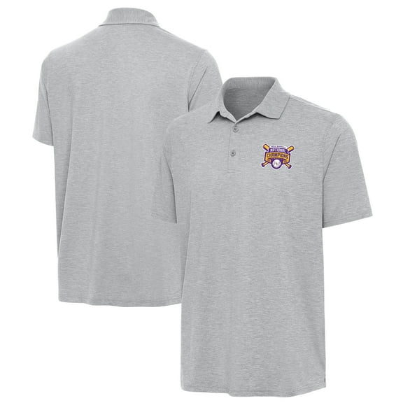 Men's Antigua Heather Gray LSU Tigers 2025 NCAA Baseball Men's College World Series National Champions Par 3 Polo