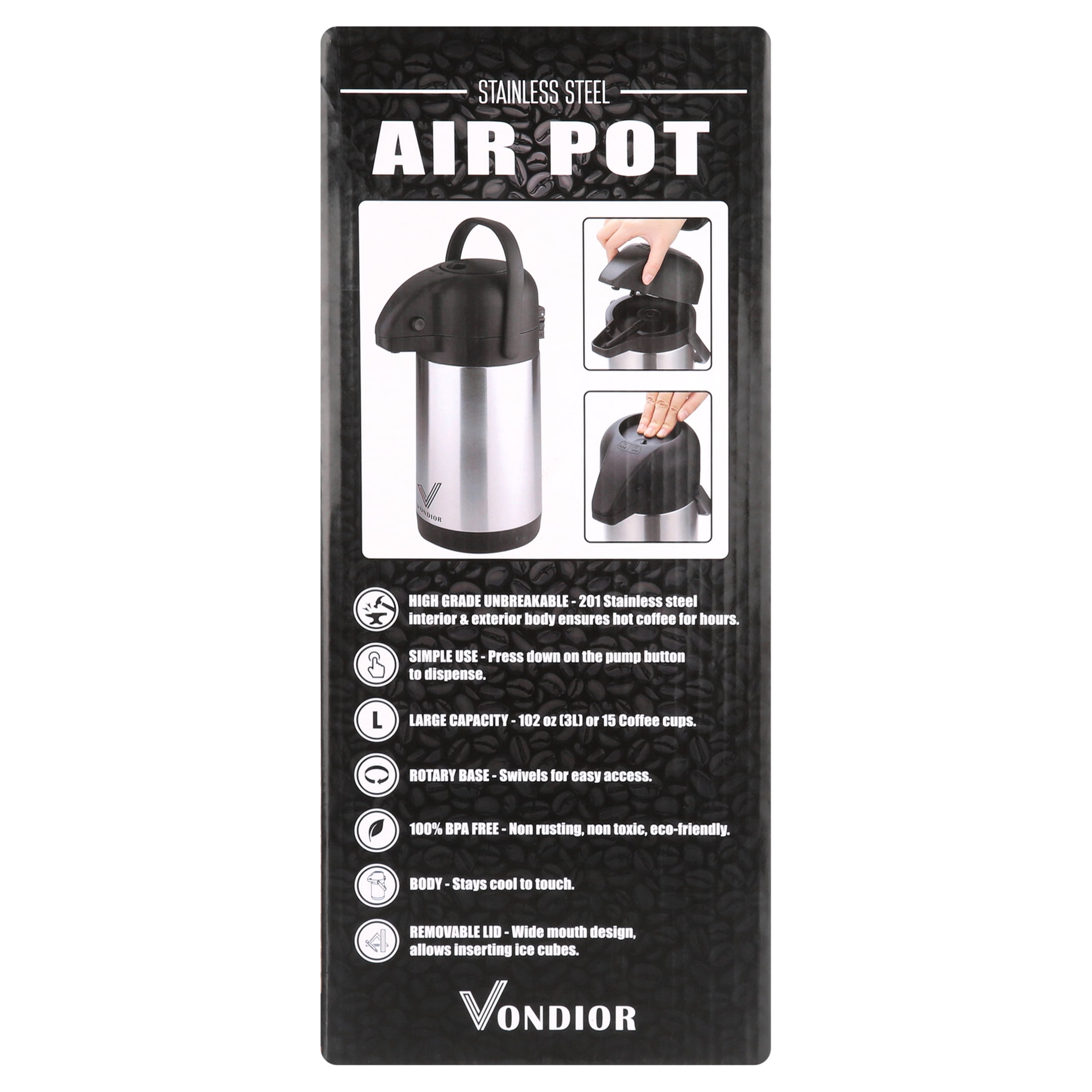 Vondior Airpot Coffee Dispenser with Pump - Insulated Stainless Steel  Coffee Carafe (85 oz)