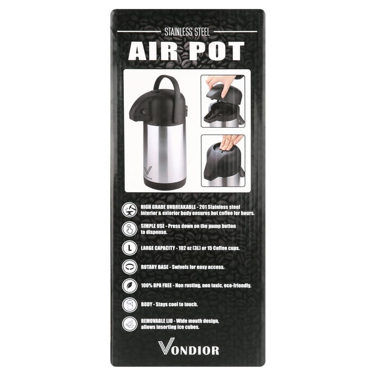 Airpot Coffee Carafe - Thermal Beverage Dispenser 102 oz. by Vondior. Insulated