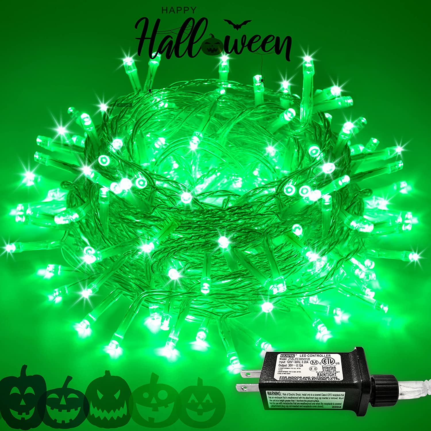 JMEXSUSS 66ft 200 LED Green Halloween Lights Outdoor, Green Christmas