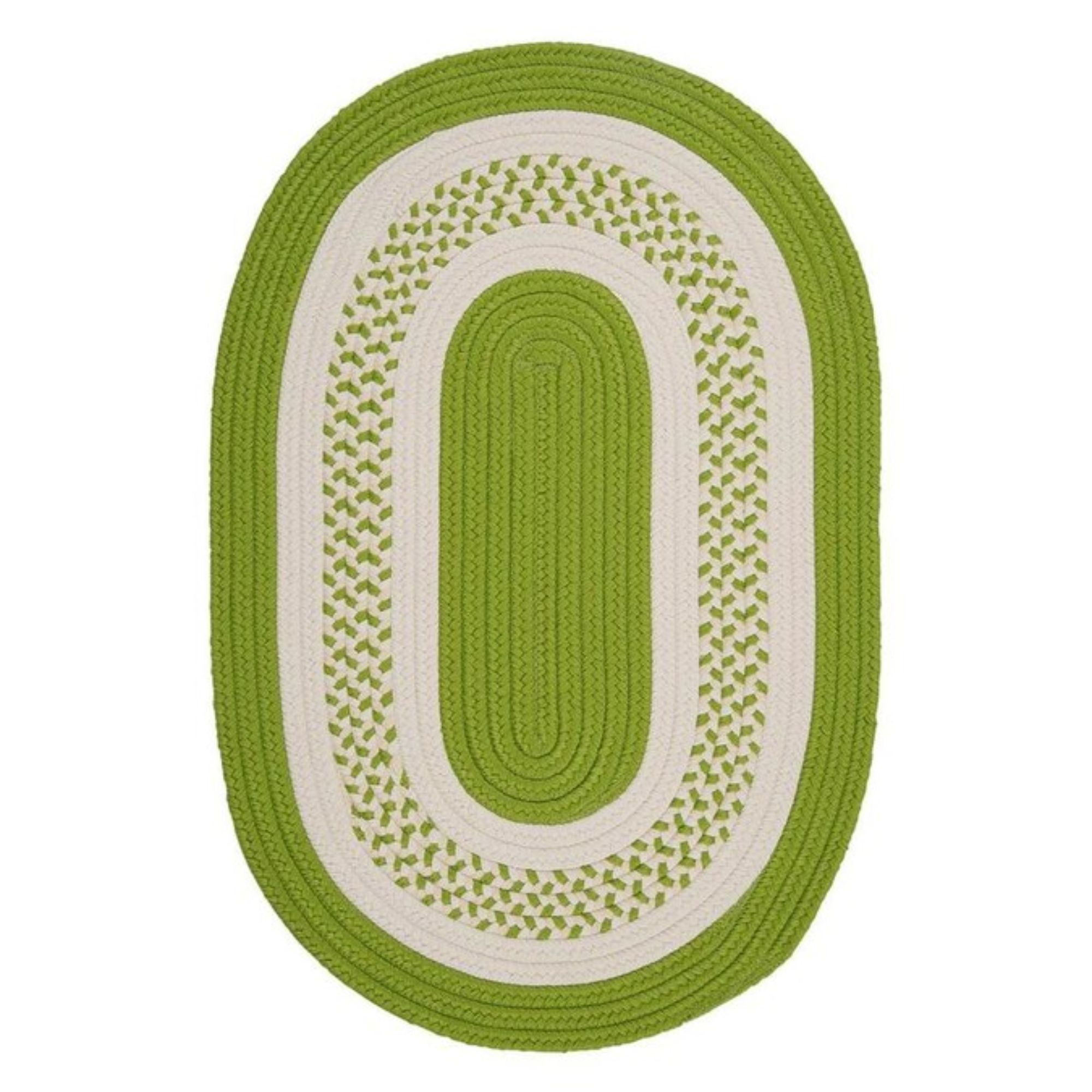 2' x 4' Lime Green and White Reversible Oval Handcrafted Accent Area