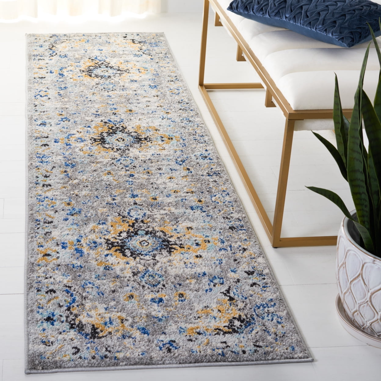 SAFAVIEH Madison Caden Floral Bordered Area Rug, Grey/Gold, 9' x 12'