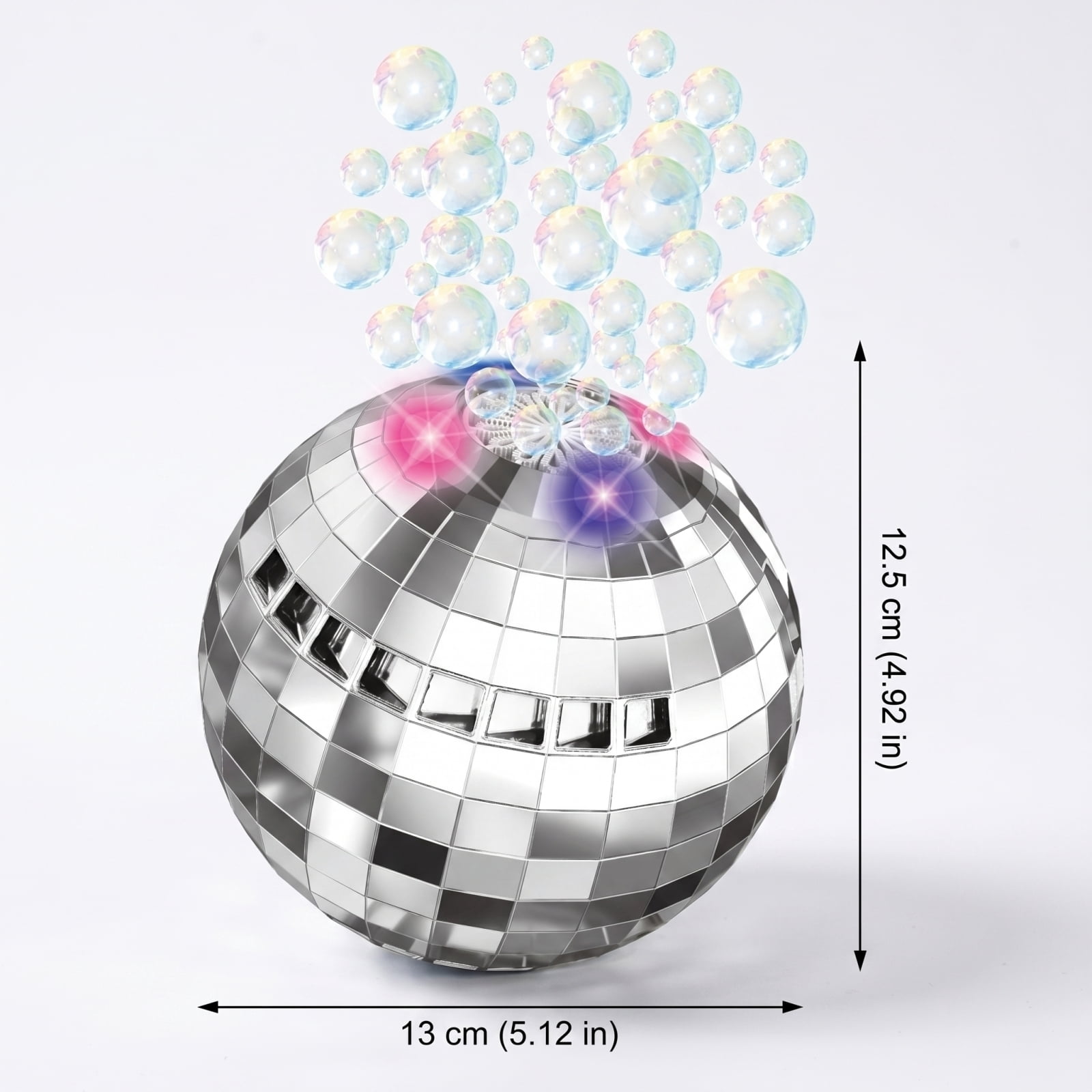 Disco Ball Bubble Machine with LED Lights Automatic Bubble Blower for Parties Outdoor Events and Celebration Decorations Includes 50ml Bubble Solution (Silver)