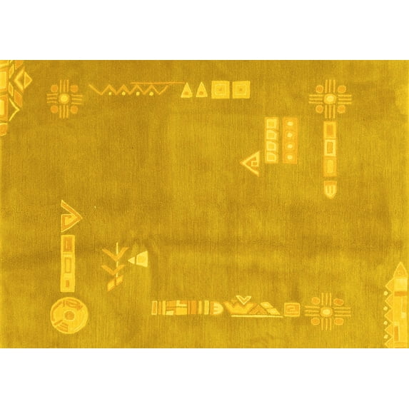 Ahgly Company Machine Washable Indoor Rectangle Abstract Yellow Modern Area Rugs, 4' x 6'
