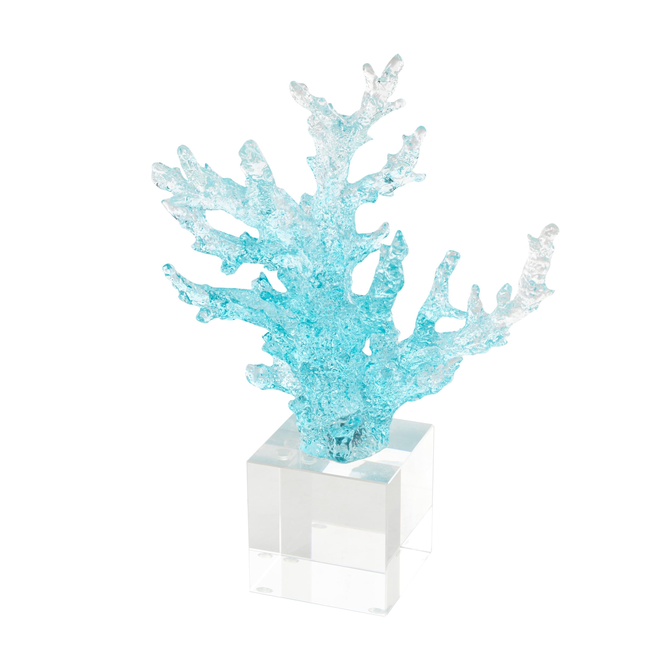 8" x 11" Blue Glass Ombre Coral Sculpture with Clear Square Base, by DecMode
