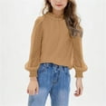 thumbnail image 2 of Girls Fall Puff Sleeve Tops Long Sleeve Chiffon Shirt Girl Fashion Ruffle Cuffs Pullover Crew Neck Blouses (Khaki 12 Years), 2 of 6