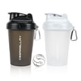 thumbnail image 1 of CREAWELLAY Paquete de 2 botellas cocteleras para mezclas de proteínas, botella pequeña coctelera de proteínas de 17 oz con asa, vasos coctelera de gimnasio con bola de mezcla para preentrenamiento, si, 1 of 5