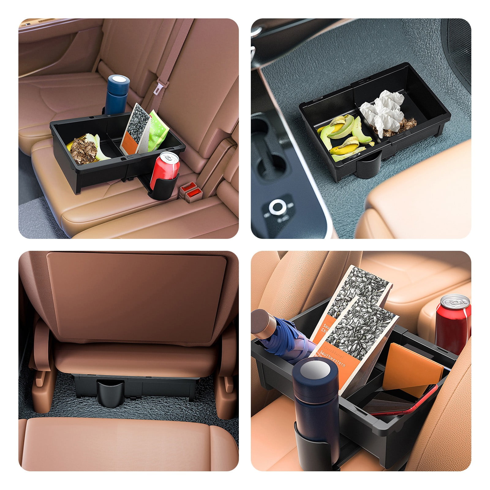Kezqiaxn Car Universal Center Console Organizer Storage with Adjustables Cup Holder - Floor Hump Drink Tissue Caddy Snack Organizer for Truck/Minivans/SUVs/Armrest Storage Box, car Accessories Black