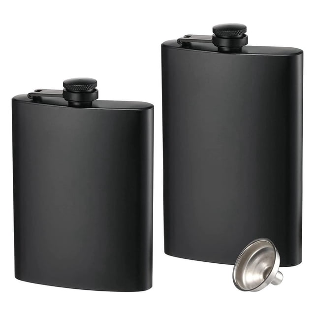 Paquete de 2 Petacas para Licor, Petacas Finas a Prueba de Fugas de Acero Inoxidable de 8 Onzas con Embudo para Hombres y Mujeres (Negro Mate)