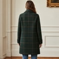 thumbnail image 3 of EANJE Women's Winter Notched Collar Plaid Wool Trench Coat Button Down Mid Long Overcoat Outerwear Dark Green L, 3 of 5