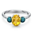 thumbnail image 3 of Gem Stone King 1.84 Ct Oval Yellow Citrine Blue Diamond 925 Sterling Silver Ring, 3 of 6
