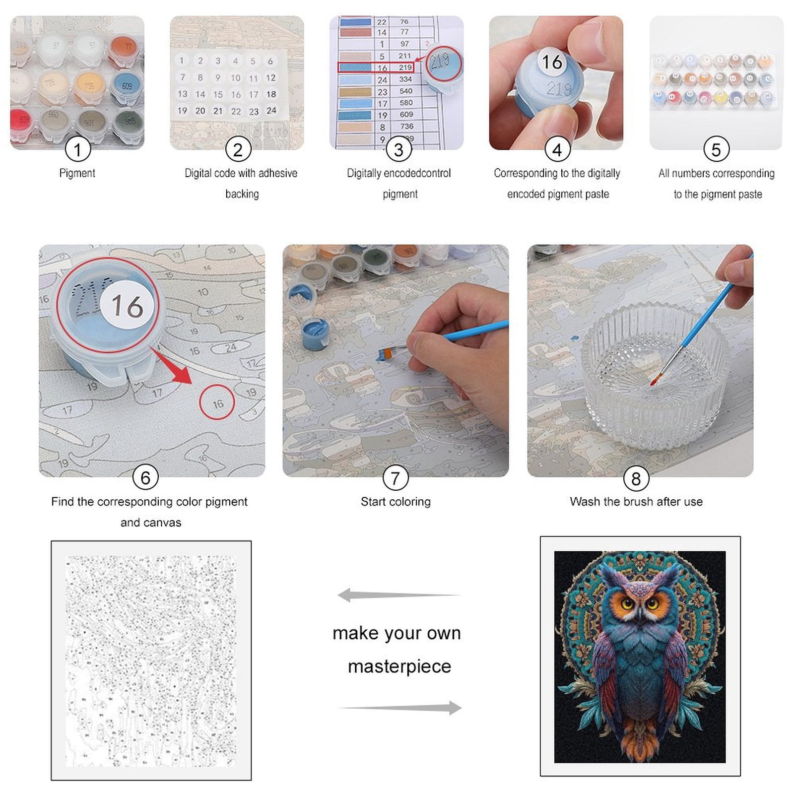 Paint By Numbers Kit for Adults Beginner - Colorful Owl Mandala Art Design DIY Canvas Painting Kits for Adults, Frameless Paint By Number for Adults for Home Wall Decor 16x20 Inch
