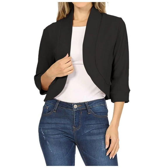 Sopiago Women's Open Front Office Work Business Blazer Casual Lightweight Crop Suit Blazer Women Black,M