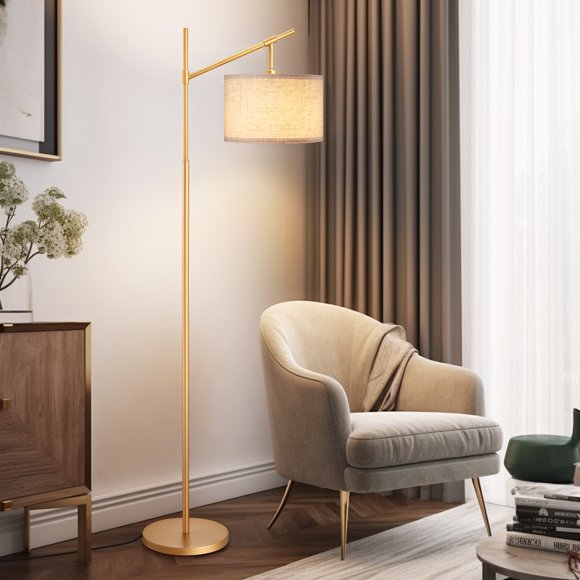 EDISHINE 63.8'' Floor Lamps for Living Room, Metal Tall Standing Arched Floor Lamp with Adjustable Lamp Shade for Bedroom, Office, Read Lighting, Golden