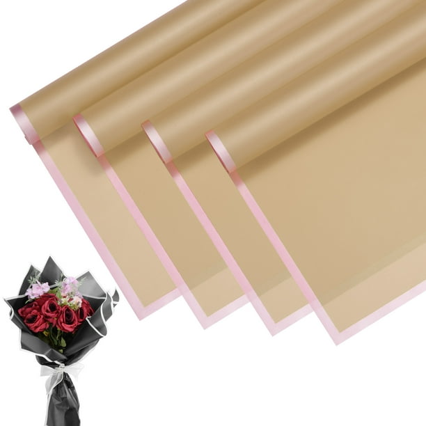 20 piezas de papel de envoltura de flores ramo de 23 pulgadas, borde dorado caqui