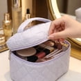 thumbnail image 4 of Travel Makeup Bag, Quilted Cosmetic Organizer with Handle, Large Capacity Toiletry Bag for Skincare, Makeup Brushes, and Jewelry, Portable Travel Case for Women, 4 of 5