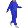 thumbnail image 4 of Nokdvo Womens Casual Sets 2 Piece Outfits Plus Size Long Sleeve Casual Hoodie Sweatsuit Ribbed Tracksuit with Pockets,Royal Blue 2XL, 4 of 5