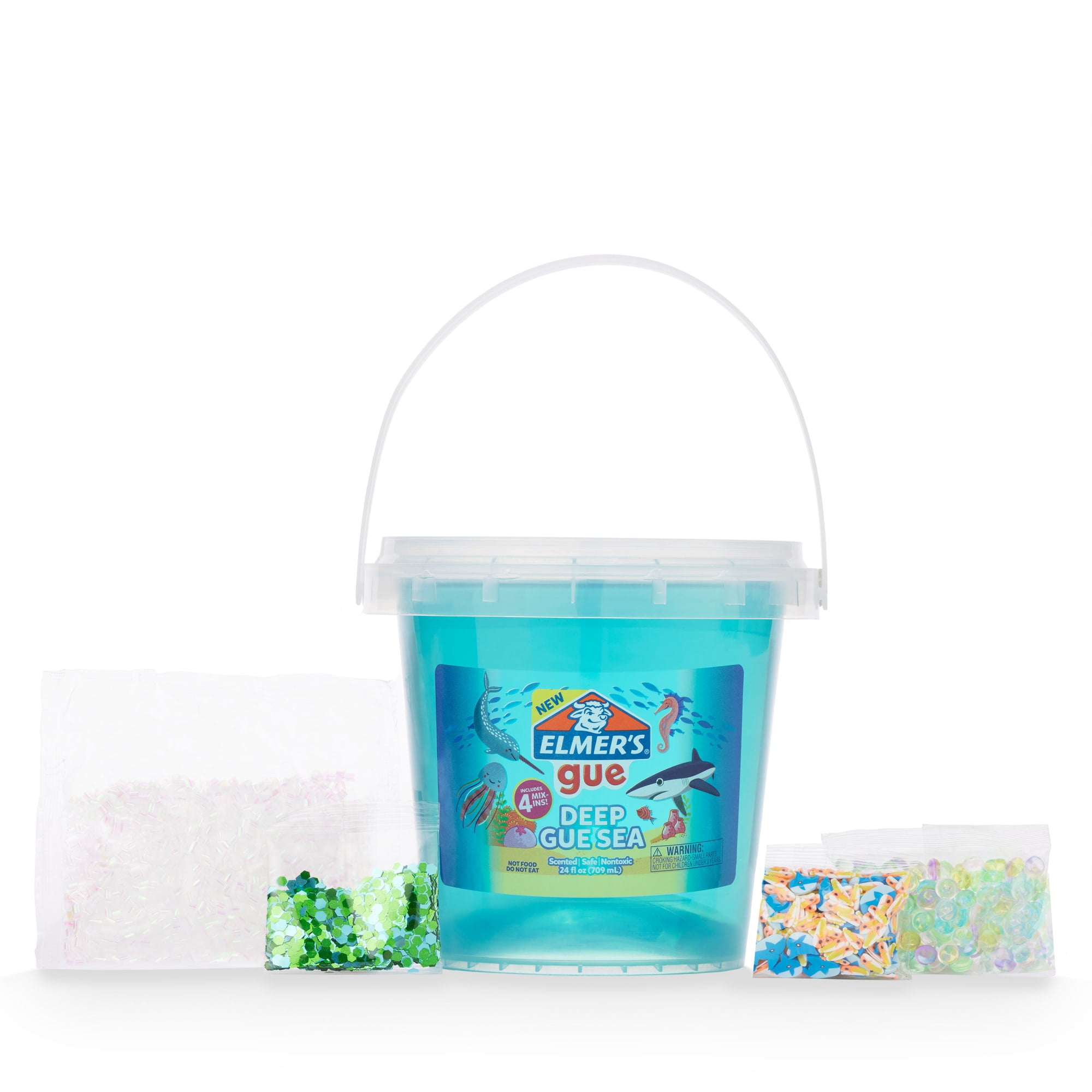 Elmer’s Gue Pre-Made Slime, Blue Clear Slime, Includes 4 Sets of Unique Mix-Ins, 1.5-lb Bucket